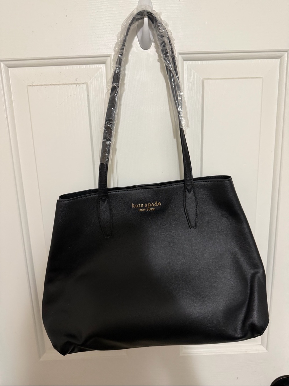 Kate Spade Black Leather handbag Shopper Tote with Gold Logo